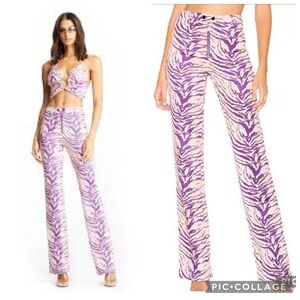 I.AM.Gia Kiki Pink & Purple Zebra Print Faux Suede Wide Leg Pant Size S